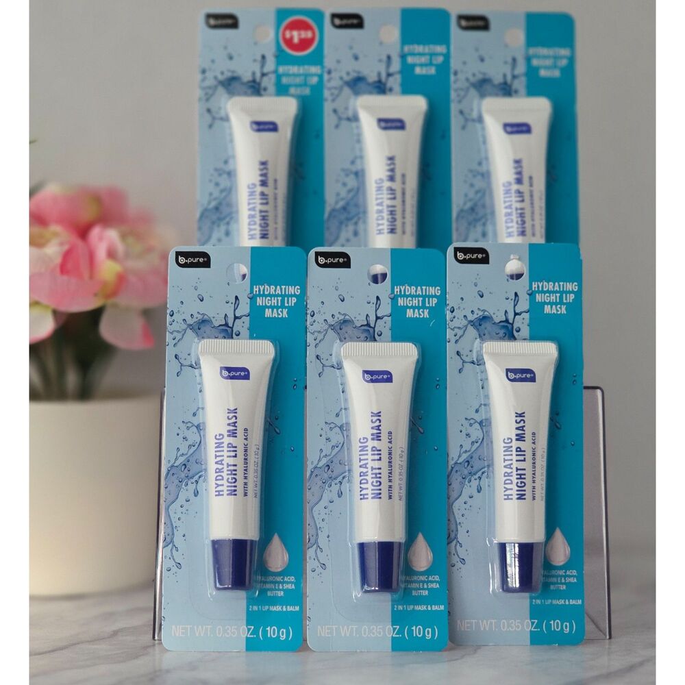 B.Pure Hydrating Night Lip Mask 6 Pack Hyaluronic Acid Shea Butter 0.35 oz